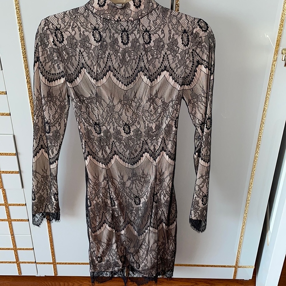 House of CB black and nude long sleeve backless mini dress